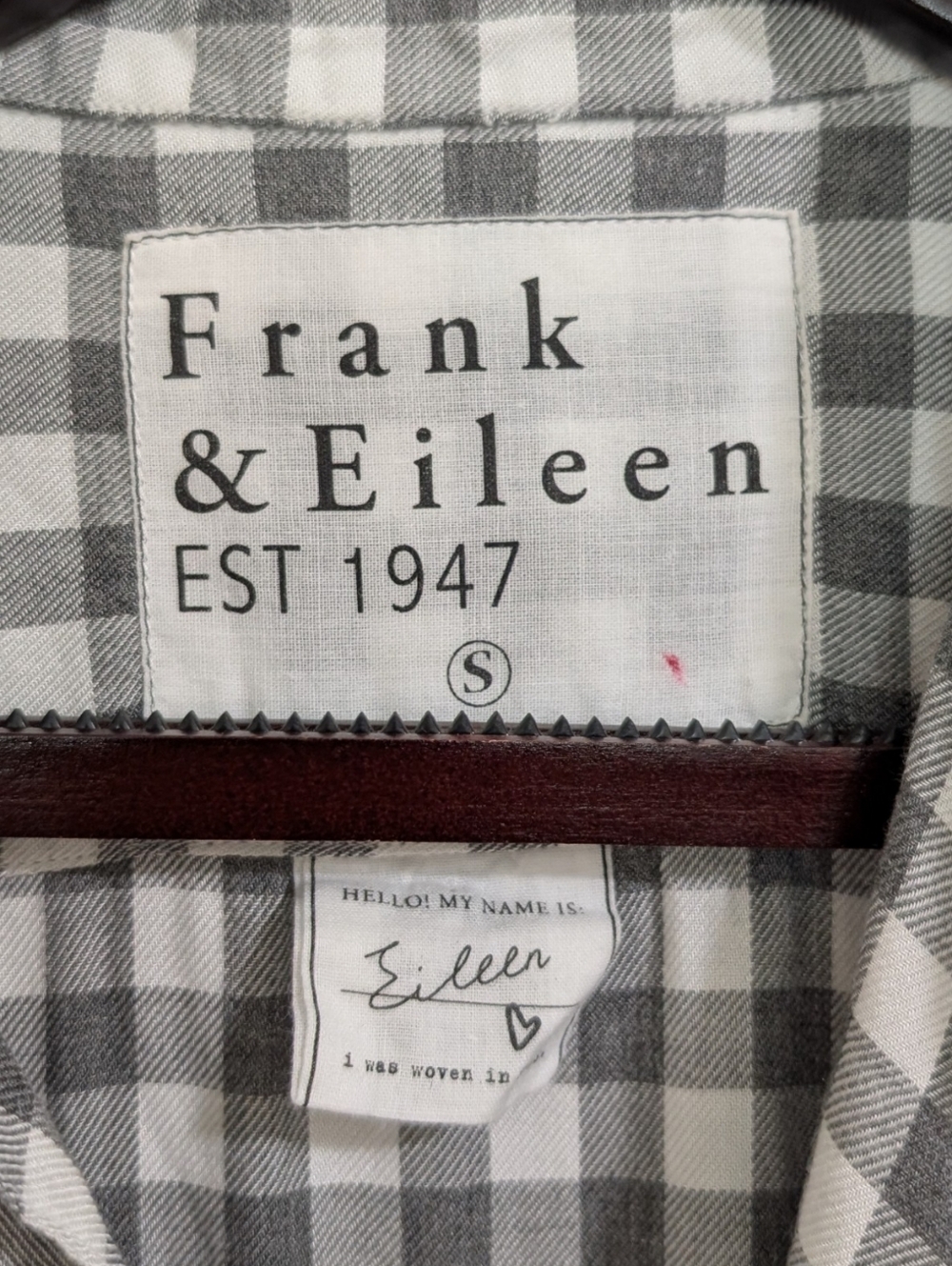 Frank & Eileen Eileen Gingham Button Up Shirt - Grey & White - Size Small - Picture 7 of 8